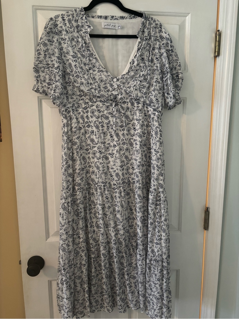 Petal & Pup Flowy White & Blue Floral Midi Dress